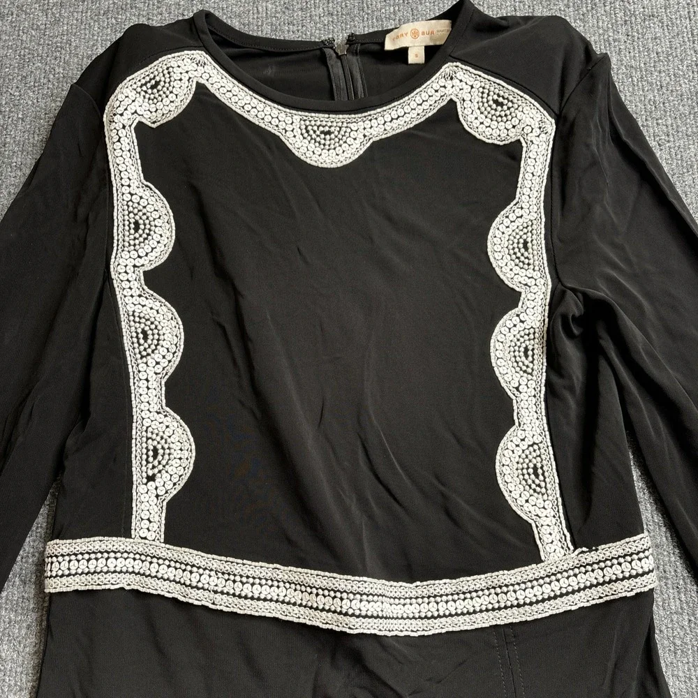 Tory‎ Burch Black Embellished Maci Dress Women's Size Small 41132431 Beaded